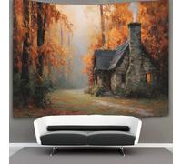 kaiyun Cozy Stone Cottage, Autumn Landscape Tapestry, Wall Art Aesthetic Home Decoration for Living Room Dorm 180cmx230cm
