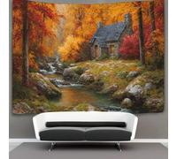 kaiyun Cozy Stone House, Golden Forest Tapestry, Wall Art Aesthetic Home Decoration for Living Room Dorm 130cmx150cm