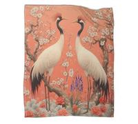 kaiyun Crane Birds Outdoor Camping Printed Soft Breathable Warm Blanket Oriental Floral Art Style Four Seasons Bedroom Bedspread 70x80inch(180x200cm)
