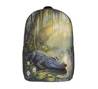 kaiyun Crocodile in Swamp Children's Backpack,Kids Schoolbag Landscape Painting Students Bookbag for Boys Girls,17inch