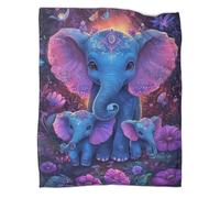 kaiyun Cute Blue Elephant Family Outdoor Camping Printed Soft Breathable Warm Blanket Cartoon Style Four Seasons Bedroom Bedspread 70x80inch(180x200cm)