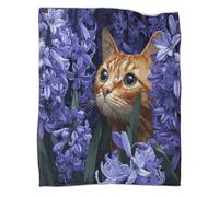 kaiyun Cute Cat Among Hyacinths Super Soft Blanket | Throws | Fluffy And Warmth Comfortable Travel Cover,50x60inch(127x152cm)