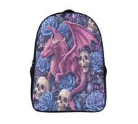 kaiyun Cute Pink Dragon Kids Children's School Backpack Skull And Blue Roses Bookbags Casual Travel Rucksack Boys Girls Large Capacity Daypack 16 inch