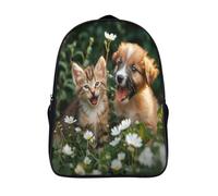 kaiyun Cute Puppy, Kitten Kids Preschool Travel Backpack Kindergarten White Flowers Schoolbag Bookbag For Girls Boys 16 inch