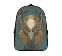 kaiyun Deer Head with A Moon between The Antlers Childrens Premium School Travel Bag with Side Hidden Pockets, Bookbag for Boys Girls,Adjustment Buckle Rucksack 16 inch