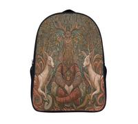 kaiyun Deer, Snake And Oak Leaves Teenagers Backpack Middle School Students Medieval Manuscript Illustration Bookbag Outdoor Daypack 16 inch