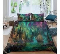kaiyun Dense Forest Bedding Set Microfibre 3 Piece Duvet Cover Set for Kids Teens Adults Printed Comforter Cover 3D Northern Lights with Pillowcase King（220x240cm）
