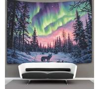 kaiyun Dense Pine Forest Decorations Tapestry Northern Lights Lone Wolf 3D Printing Wall Blanket Wall Hanging for Living Room Bedroom Dorm Decor 100cmx150cm