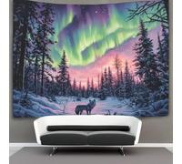 kaiyun Dense Pine Forest Tapestry Northern Lights Lone Wolf Wall Hanging for Bedroom Home Decor HD Printing Living Room, Dorm 130cmx150cm