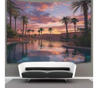 kaiyun Desert Oasis at Dusk Tapestry,Palm Trees Art Wall Hanging Decoration for Living Room Bedroom & Dorm 130cmx150cm