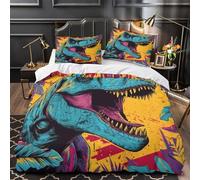 kaiyun Dinosaur Bursts Out of The Wall Printed Comforter Cover Set 3D Print Quilt Covers Microfibre Bedding 3 Pcs Set with Pillow Case for Kids Teens Adults Super King（260x220cm）