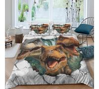 kaiyun Dinosaur Bursts Out of The Wall Printed Duvet Cover, 3Pcs with Pillowcase Bedding Bed Set,Microfibre Quilt Covers,3D Print, for Children Kids Boys Girls Double（200x200cm）