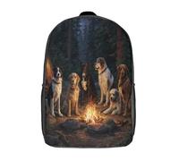 kaiyun Dogs Sitting Around Campfire at Night Children Backpack Rucksack Girls Boys Large Capacity Kids Travel Bag Lightweight for Teenagers Students 17inch