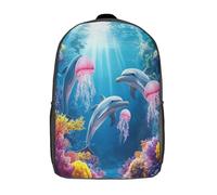 kaiyun Dolphin Swimming Childrens Premium Backpack Underwater Marine Scene School Rucksack Travel Bag Boys Girls with Side Mesh Pocket And Zipped Pocket 17inch