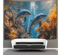 kaiyun Dolphin Tapestry Coral Reef Tapestries 3D Wall Hanging Home Decorations for Room 180cmx230cm