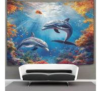 kaiyun Dolphins Playing Tapestry,Colorful Corals in The Sea Art Wall Hanging Decoration for Living Room Bedroom & Dorm 70cmx100cm