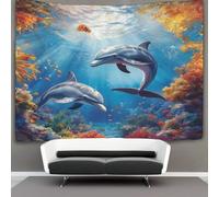 kaiyun Dolphins Playing Tapestry Wall Hanging,Colorful Corals in The Sea for Bedroom Decor Birthday Party Celebration Or Garden Backdrop 130cmx150cm