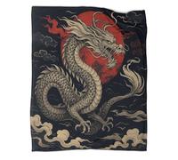 kaiyun Dragon Artwork Asian Mythical Style Patterned Throw Warm for Camping Outdoor Lightweight for Sofa Bed 40x50inch(100x130cm)