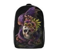 kaiyun Dragon Skull Flowers Backpack for School Kids Elementary Middle Travel Bag Fantasy Art DesignBoys Girls Lightweight Schoolbag 17inch