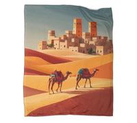 kaiyun Dune Ancient City Throws,Soft And Warm Camels Walking in The Desert Printed Flannel for Bed And Sofa 70x80inch(180x200cm)