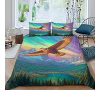 kaiyun Eagle Above The Forest Printed Bedding Set Microfibre Duvet Cover Set 3d Symbolizing Freedom Strength And Wisdom Theme Comforter Cover 3 Pieces for Kids Teens Adults Double（200x200cm）