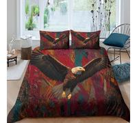 kaiyun Eagle Spreading Its Wings And Soaring 3D Duvet Cover 3 Piece Set, Doodle Style Printed Bedding Set, Microfibre Quilt Cover, with Pillowcase King(220x240cm)