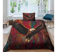 kaiyun Eagle Spreading Its Wings And Soaring Duvet Cover Set 3D Printed Bedding Set, Doodle Style Quilt Cover,3 PCs - Shrink & Fade Resistant for Children Kids Boys Girls Single(135x200cm)