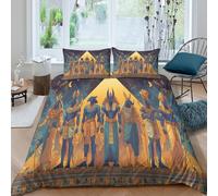 kaiyun Egyptian God Standing Next to The Pyramid 3D Duvet Cover,Microfibre Bedding Sets, Easy-Care Printed Quilt Covers, 3 Piece Comforter Cover for Kids Teens King（220x240cm）