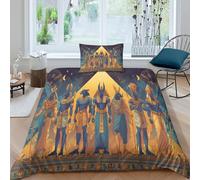 kaiyun Egyptian God Standing Next to The Pyramid Bedding Duvet Cover Set 3 Piece Microfiber 3D Printed Soft Breathable with Pillowcase for Kids Adult Single（135x200cm）