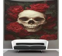 kaiyun Elegant Skull Surrounded by Red Roses Tapestry Fantasy Style Wall Hanging Bedroom Home Decor 100cmx150cm
