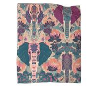 kaiyun Elephant Head And Abstract Floral Pattern Pattern Blanket Novel Design Dormitory Soft Comfortable Fluffy Bedding Four Seasons 50x60inch(127x152cm)
