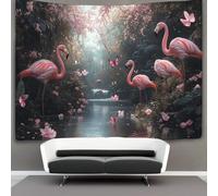 kaiyun Fantastic Forest Tapestry,Pink Flamingos Butterflies Wall Art Aesthetic Home Decoration for Living Room Dorm 180cmx230cm