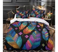 kaiyun Feather And Diamond Colorful Pattern Duvet Cover Set 3D Printed Quilt Covers 3Pcs with Pillowcase Zipper Closure, Soft Easy Care Microfibre Bedding Super King（260x220cm）