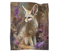 kaiyun Fennec Fox, Purple Flowers Patterned Throw Warm for Camping Outdoor Lightweight for Sofa Bed 60x80inch(150x200cm)