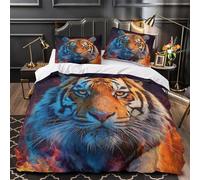 kaiyun Fierce Tiger-Flame Printed Duvet Cover, 3Pcs with Pillowcase Bedding Bed Set,Microfibre Quilt Covers,3D Print, for Children Kids Boys Girls Super King（260x220cm）