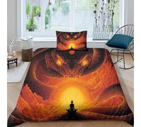 kaiyun Flame And The Serpent Bedding Set Microfibre 3 Piece Duvet Cover Set for Kids Teens Adults Printed Comforter Cover 3D Burning Cosmic Desert with Pillowcase Single（135x200cm）