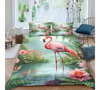 kaiyun Flamingo in Jungle Duvet Cover Set 3D Printed Bedding Set, Tropical Wildlife Illustration Quilt Cover,3 PCs - Shrink & Fade Resistant for Children Kids Boys Girls Super King（260x220cm）