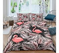 kaiyun Flamingo Tropical Bedding Duvet Cover Set 3 Piece Microfiber 3D Printed Soft Breathable with Pillowcase for Kids Adult Super King（260x220cm）