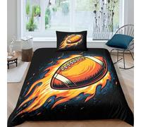 kaiyun Football Flying in The Air - Yellow Flame 3D Printed Duvet Cover Set,Microfibre Bedding Sets with Pillowcase Comforter Cover for Children Kids Boys Girls Single(135x200cm)