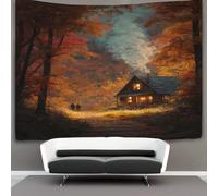 kaiyun Forest Path, Wooden House, Autumn Leaves Decorations Tapestry 3D Printing Wall Blanket Wall Hanging for Living Room Bedroom Dorm Decor 180cmx230cm