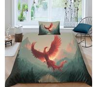 kaiyun Forests And Towering Mountains 3PCs Duvet Cover Sets, 3D Phoenix Rising from Fire Printing Themed, Comfortable, Soft Bedding Set Bedroom Decor Single（135x200cm）