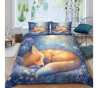 kaiyun Fox Sleeping 3D Duvet Cover 3 Piece Set, Fantasy Forest Night Scene Printed Bedding Set, Microfibre Quilt Cover, with Pillowcase King（220x240cm）