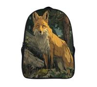 kaiyun Fox Standing in The Forest Teenagers Backpack Middle School Students Bookbag Outdoor Daypack 16 inch