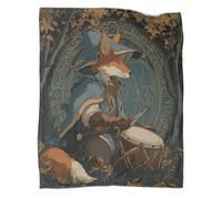 kaiyun Fox Wizard Playing Drums in The Middle of The Forest Pattern Blanket Novel Design Dormitory Soft Comfortable Fluffy Bedding Four Seasons 70x80inch(180x200cm)