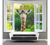 kaiyun Giraffe Outside The Window Tapestry Green Garden Wall Hanging for Bedroom Home Decor HD Printing Living Room, Dorm 130cmx150cm