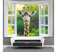 kaiyun Giraffe Outside The Window Tapestry,Green Garden Wall Hanging,Wall Art for Bedroom Aesthetic Home Decoration for Living Roombedroom 180cmx230cm