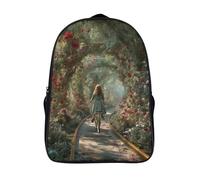 kaiyun Girl Riding A Bicycle Along The Tree Teenagers Backpack Middle School Students Lined Path Bookbag Outdoor Daypack 16 inch