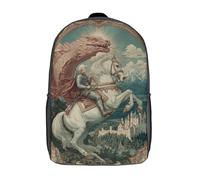 kaiyun Glorious Knight on A White Horse, Castle, Dragon Backpacks 3D Printed Daypack for Boys Girls And Middle School Students 17inch Large Capacity Bookbags