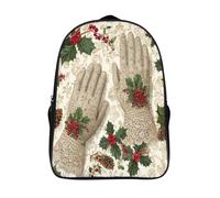 kaiyun Gloves Decorated with Holly And Pine Cones School-Bags Backpacks for Teens,Elementary Girls Bookbags, Lightweight Casual Daypack 16 inch