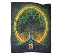 kaiyun Glowing Tree of Life Pattern Soft Throw Blanket 3D Printing Green And Blue Lights Suitable for Living Room Bedroom Sofa Sofa Warm And Comfortable 70x80inch(180x200cm)